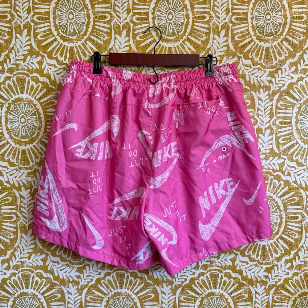Nike Men's NSW Woven Flow Swoosh All Over Print Gym Swim Shorts Pink Sz XXL